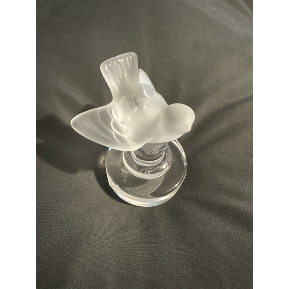 Lalique France Crystal Nightingale Paperweight Frosted Glass Sparrow Bird Signed